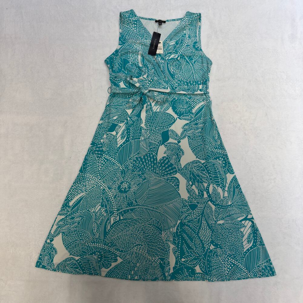 NWT Talbots Petite Small Teal&White Stretchy Sleeveless Summer Dress With Belt